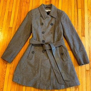DKNY plaid wool blend tench coat